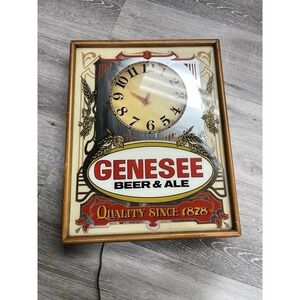 Vintage 1980s Genesee Beer & Ale Clock Mirror Wall Decor Sign